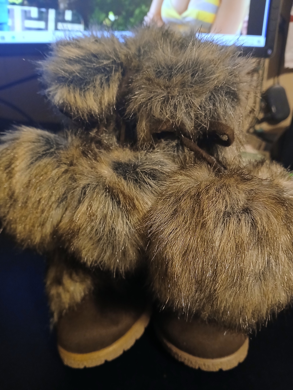 Old Navy Brown Faux Fur Pom Pom Kids Boots